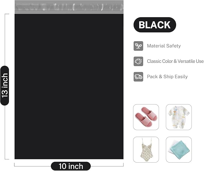 Metronic 1000Pack Black Poly Mailers 10x13, Bulk Shipping Bags Envelopes with Self Adhesive, Waterproof and Tear-Proof Packaging Bag Postal Bags for Small Business