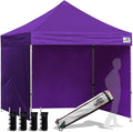 Eurmax USA 8'x8' Pop-up Canopy Tent Commercial Instant Canopies with 4 Removable Zipper End Side Walls and Roller Bag, Bonus 4 SandBags(Purple)