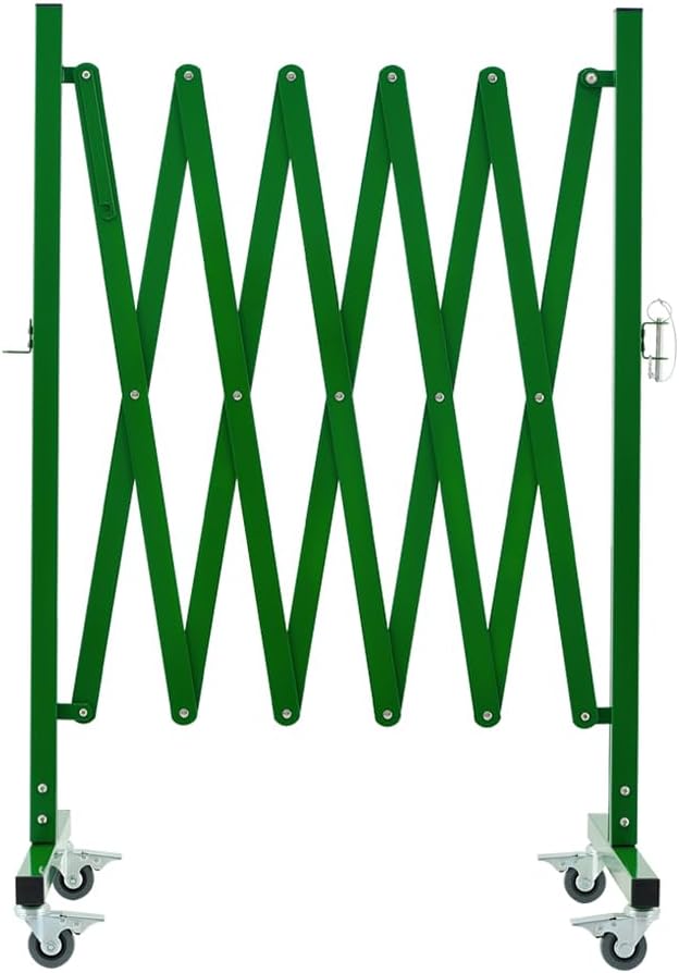 TRUNK Expandable Metal Barricade, 8 FT, Green, Portable Safety Barrier with Casters, Flexible Mobile Barrier Gate, Adjustable Temporary Fence for Garden Indoor,Shopping mall