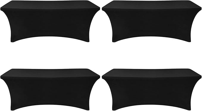 Spandex Table Cover 4 Pack 6FT Black Fitted Tablecloths,Washable Wrinkle Resistant Stretch Table Cloth Rectangle for Vendor Booth Display Items,Party Supplies for Adults,Wedding Decorations,Banquet