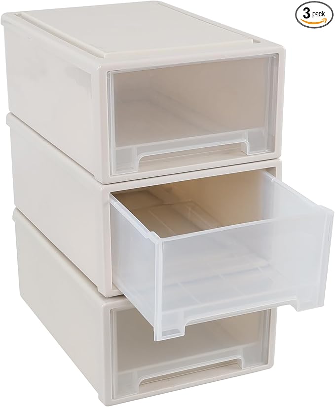12 Quart Stackable Plastic Drawer Unit, Stacking Desktop Drawer Boxes, 3 Packs