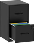 AQY 2 Drawer Filing Cabinet with Lock, Metal Black File Cabinet for Home Office, 18" Deep Vertical Storage Drawer for Hanging A4/Letter/Legal Size Files, Assembly Required