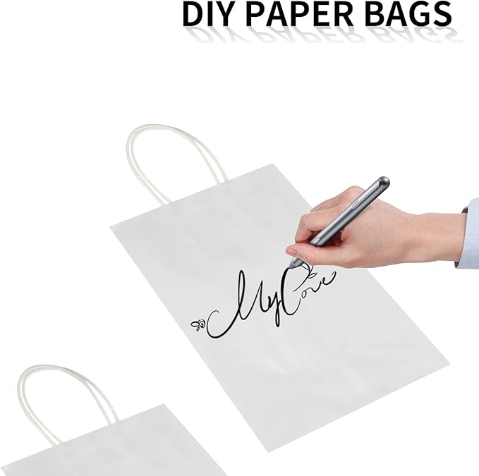 Toovip 100 Pack 5.25x3.25x8.25 Inch Small White Kraft Paper Bags with Handles Bulk, Gift Wrap Bags for Favor Grocery Retail Party Birthday Shopping Business Goody Craft Sacks Merchandise Take Out Cub
