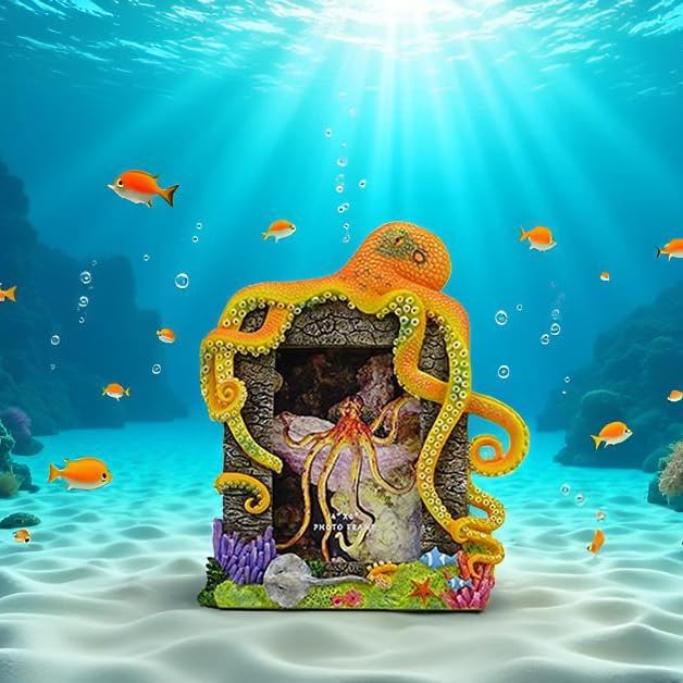 4″X6″Decorative Octopus Hand-Crafted resin Picture Frame for Tabletop. Deep sea Octopus Design Home Décor..Photo Gallery. Art. Octopus Figurine. More (4″x6″) (Orange)