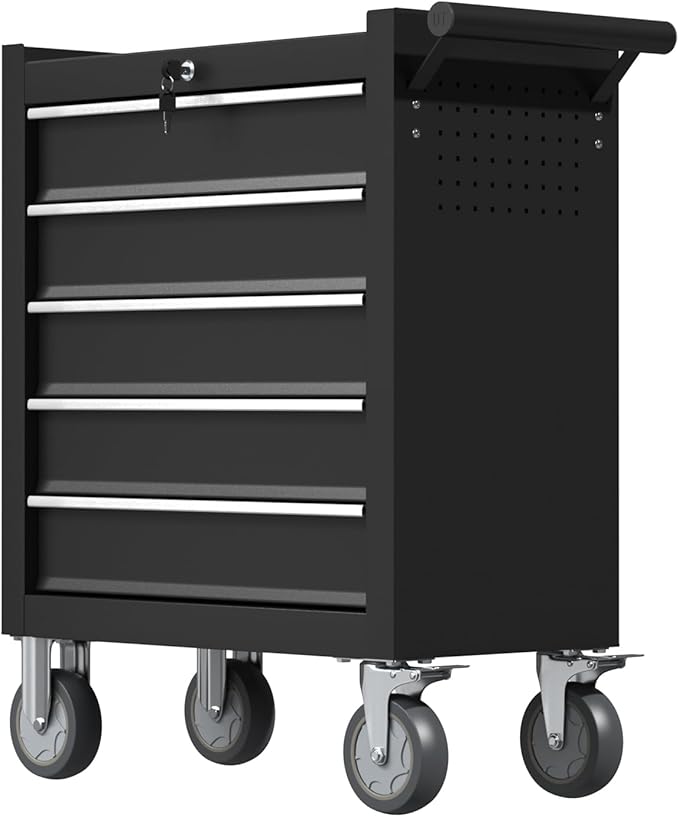 5-Drawers Garage Tool Chest, Large Capacity Tool Cabinet Heavy Duty Mechanic Rolling Tool Box Metal Locking Tool Cart with Drawers and Wheels for Storage