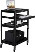 TUFFIOM AV Presentation Cart for Video Projector Laptop Computer, Mobile Workstation Utility Media Cart for School Classroom Office, Rolling Storage Stand with Keyboard Shelf