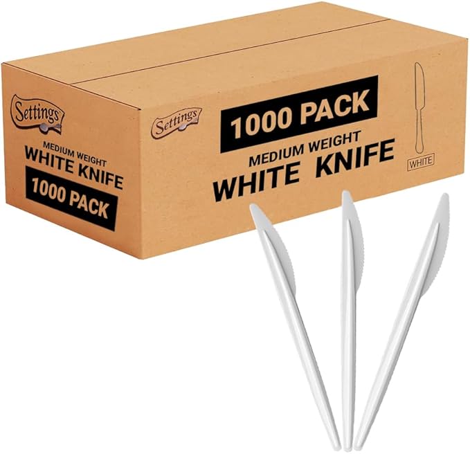 Settings Plastic Knives, Disposable Silverware cutlery, Bulk, White, 1000 Count