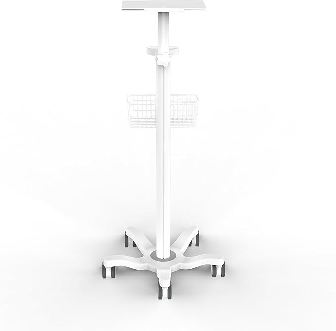 Mount Plus X3 Height Adjustable Aluminium Rolling Stand for Patient Monitor Medical Trolley Cart with Basket and and Locking Casters for Dental Office, Hospital, Clinic
