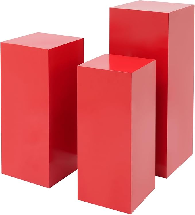 6Pcs Metal Display Pedestal Stands, Square Flower Display Pillars Rack for Wedding Party Decor, Dessert Table Display Cake Plant, Column Decorative Cube (Red, 3PCS)