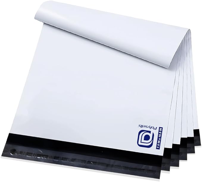 POLYSELLS 200 pcs 7.5x10.5 Inches White Poly Mailers Shipping Envelopes, Strong Adhesive Sealing, Waterproof, and Tear-resistant Postal Mailing Bags for Small Business, Clothes, Non-Fragile Items