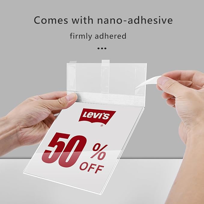 Self Adhesive Label Holder Acrylic Price Tag Displays Sign Holder Clear Table Counter Top Stand 2 Pack (（A4） 297*210mm/11.69*8.27 inches )
