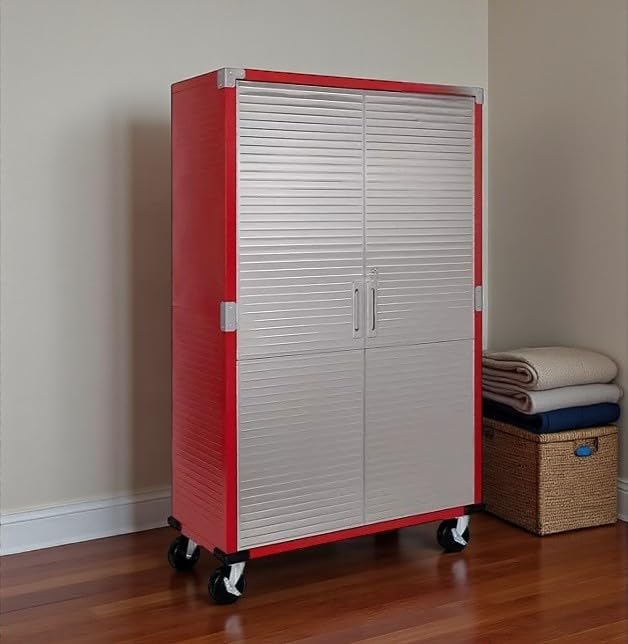 Heavy Duty Storage Solid Stainless Steel Cabinet with Lockable, Adjustable Shelf, Metal Garage Organizer (Red, 48" W x 18" D x 72" H)