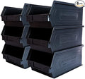 6-Pack Storage Bins, Wall Mount, Stackable & Freestanding, 12”x 8” x 6” Plastic Organizers, Utility Containers for Garage, Home, Workshop, Black