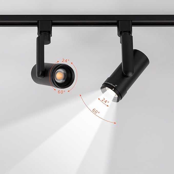 mirrea H Type LED Track Lighting Heads, Track Light Head with 24° to 60° Adjustable Beam Angle, 13.5W 90 CRI 3000K Warm White Black Painted, Pack of 12