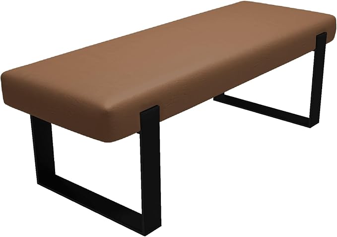 VANT Upholstered Bed Bench - Vintage Leather Cognac - Matte Black - Contemporary Modern, Bedroom Bench Seat, Hallway, or Entryway