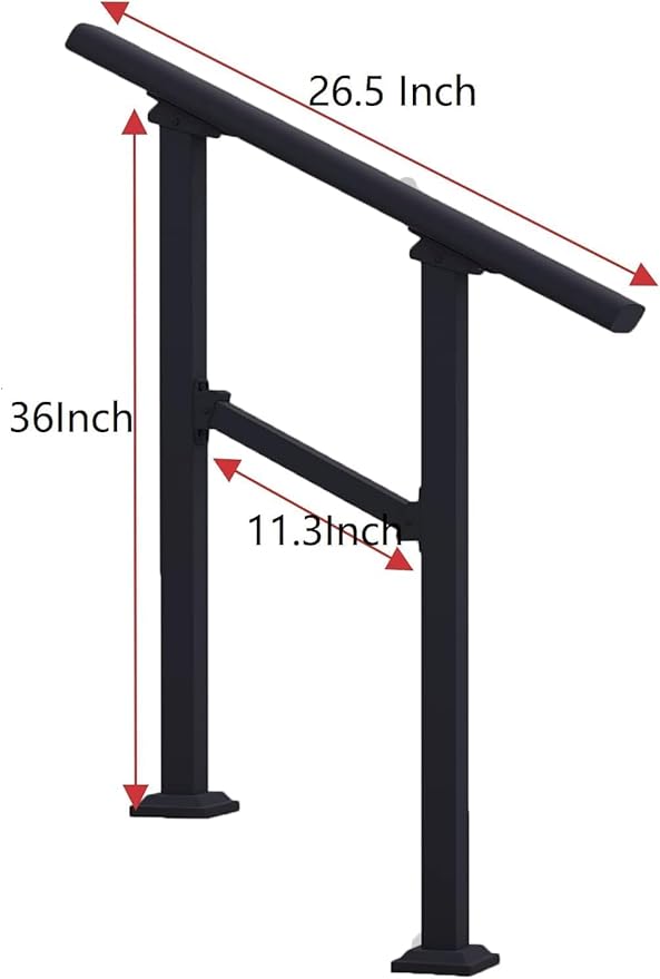 Hand Rails for Outdoor Steps,2 Step Stair Handrail & Indoor Stair Railing Kit，Metty Metal Railings for Outdoor Steps and Hand Rails for Seniors for Porch Railing