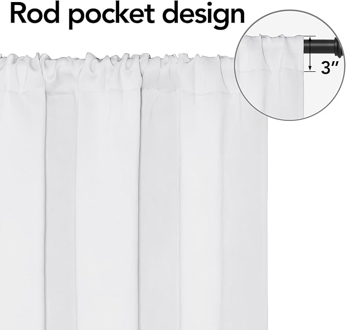 Easy-Going Rod Pocket Blackout Curtains for Bedroom, Room Darkening Window Curtains for Living Room, Thermal Insulated Noise Reduction Solid Window Drapes, 2 Panels(42x54 in, White)