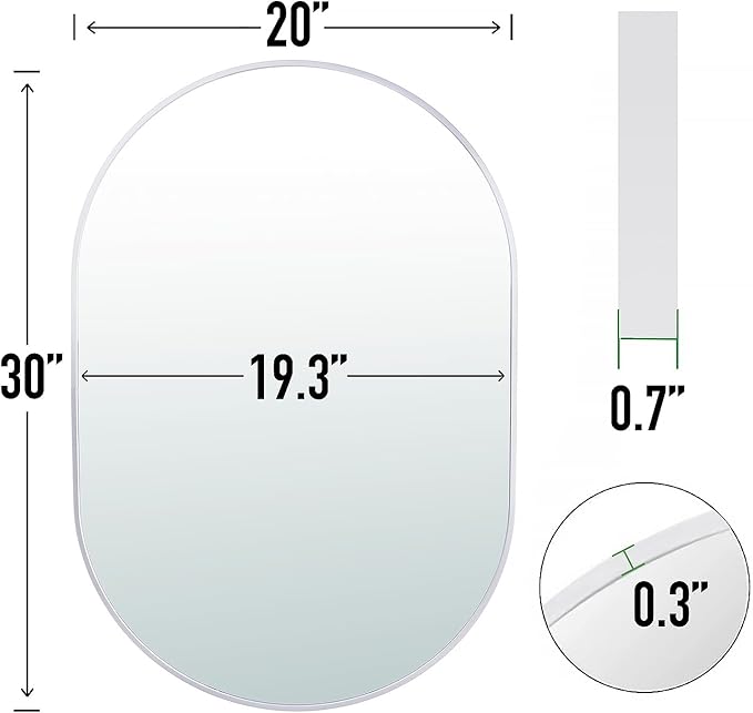 30x20 Mirror Runway Oval Wall Mounted Aluminum Alloy Metal Frame Rectangle Mirrors for Entryway Bedroom Bathroom Living Room 30 20 inch Silver