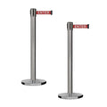 Montour Line MI650 Set of 2 Retractable Belt Barrier Stanchion, Cast Iron Base, Black Satin Stainless Steel Post (16 ft Red with"Caution - DO NOT Enter" White Letters Belt)