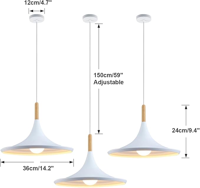 KCO Lighting White Barn Pendant Light 3-Pack Farmhouse Vintage Hanging Lamp with Adjustable Cord Rustic Ceiling Hanging Light Fixture