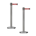 Montour Line MI650 Set of 2 Retractable Belt Barrier Stanchion, Cast Iron Base, Black Satin Stainless Steel Post (16 ft Red with"Authorized Access ONLY" White Letters Belt)