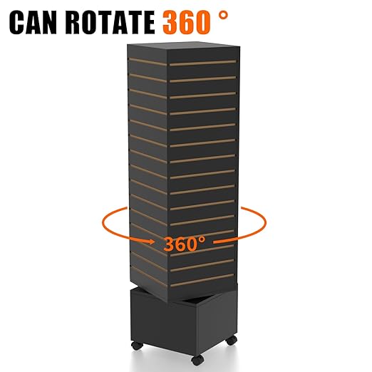 16”W * 16”D * 60”H Black Slatwall Tower - Rotating and Rolling - Slatwall Display Tower - Rotating Spinner Rack for Store Fixtures and Display Retail - Boutique, Home