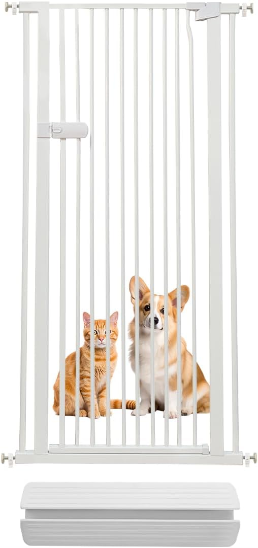 Lumizone Extra Tall Cat Gate 55.12" High Pressure Mounted Extra Wide 2025 New (17 Sizes) 1.37" Gap No Drilling Auto-Close One-Handed Operation Tall Pet Gate for Dogs(White, 55.12" H x 29.92"-34.24" W)