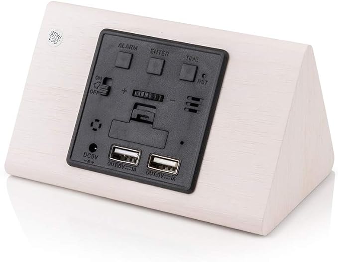 OCT17 Wooden Wood Clock, New Version LED Alarm Digital Desk Clock Adjustable Brightness, Alarm Time, Displays Time Date Temperature - White
