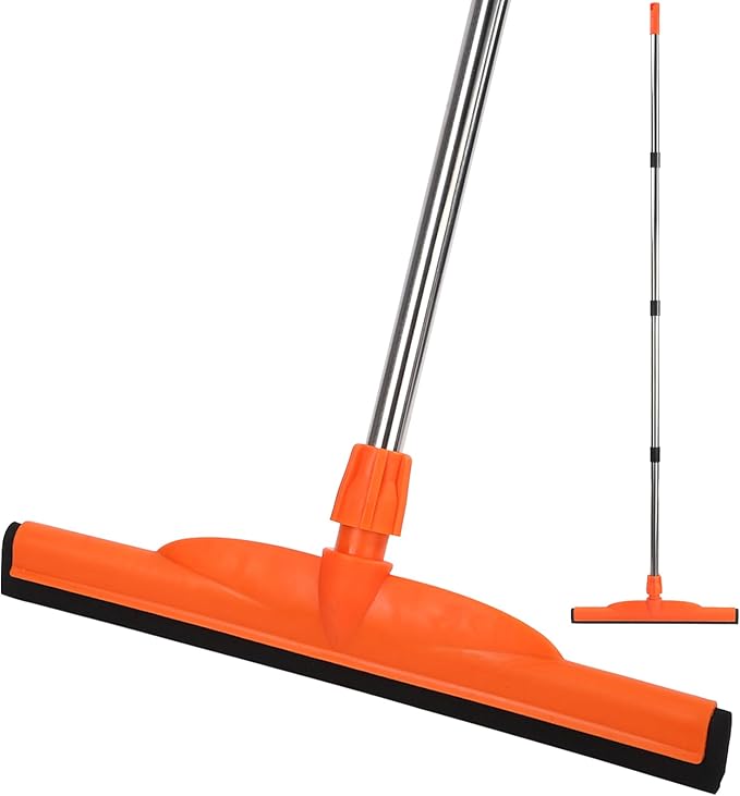 Multi-Purpose Floor Squeegee,Long-Handled EVA Scraper,Adjustable 68-inch Stainless Steel Rod, Ideal for Concrete, Tile, Garages, Terraces, Decks and Swimming Pools(Orange)