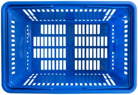 Plastic Shopping Basket, Blue, 16.75 x 11.81 x 8.87 Inches, 24L Capacity, Stackable, With Handles, 45 lb Weight Limit