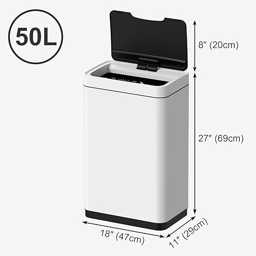 Mbillion Automatic Touchless 15 Gallon Motion Sensor Trash Can Stainless Steel Smart Trash Cans with Lid Rectangular Garbage Can for Kitchen Bedroom Home Office White