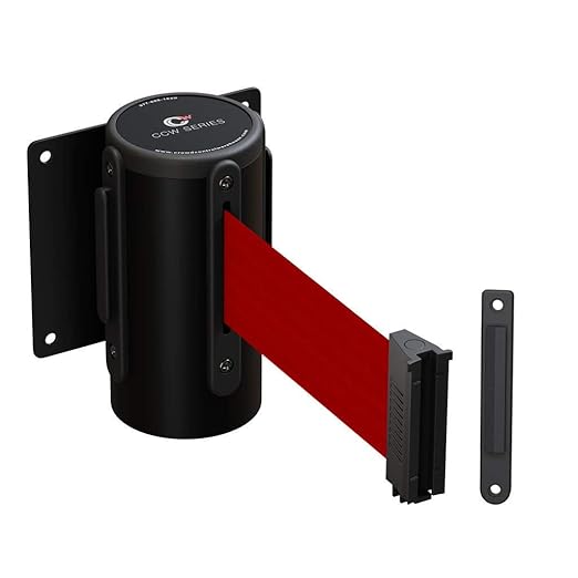 Crowd Control Warehouse - CCW Series WMB-120 Fixed Wall Mount Retractable Belt Barrier - 11 Foot, Red Belt with Black Steel Case