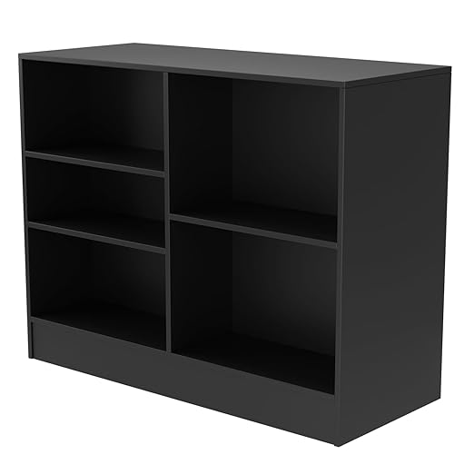 48” W ×20” D × 38” H - Ledge top Checkout Counter with Slatwall Display Front, Black Wooden Slat Wall Cash Register Stand,Retail Counter Display