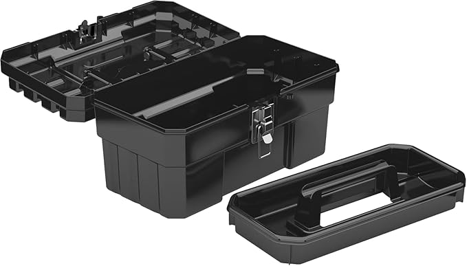 Akro-Mils 09514 ProBox 14-Inch Plastic Toolbox for Tools, Hobby or Craft Storage Toolbox with Removable Tray, 14-Inch x 8-Inch x 8-Inch, Black, 6-Pack