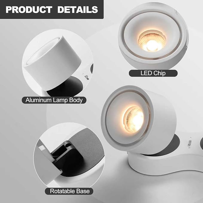 Spot Lights Indoor, Modern Art Display Accent Lights 3000-6000K Selectable, 20W Dual Head LED Spot Lights, CRI 98, 220° Directional, White Ceiling Spotlight for Kitchen, Plant, Living Room