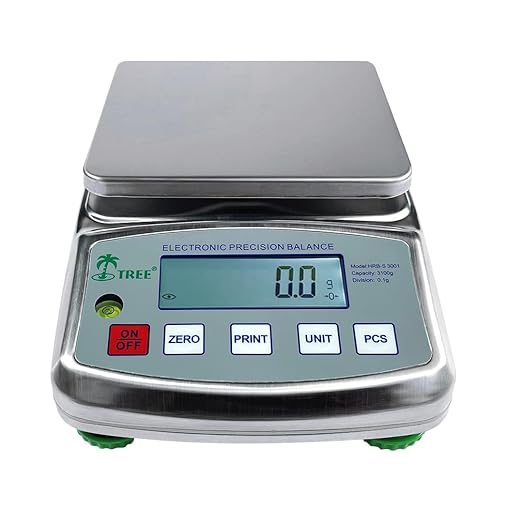 Tree HRB-S 1002TL Stainless Steel Top Loading Balance Scale, 1000 g x 0.01 g for Weighing Powders, Herbs, Jewelry, and More, for Lab & Home Use