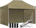 Eurmax USA 8'x12' Pop-up Canopy Tent Commercial Instant Canopies with 4 Removable Zipper End Side Walls and Roller Bag, Bonus 4 SandBags(Khaki)