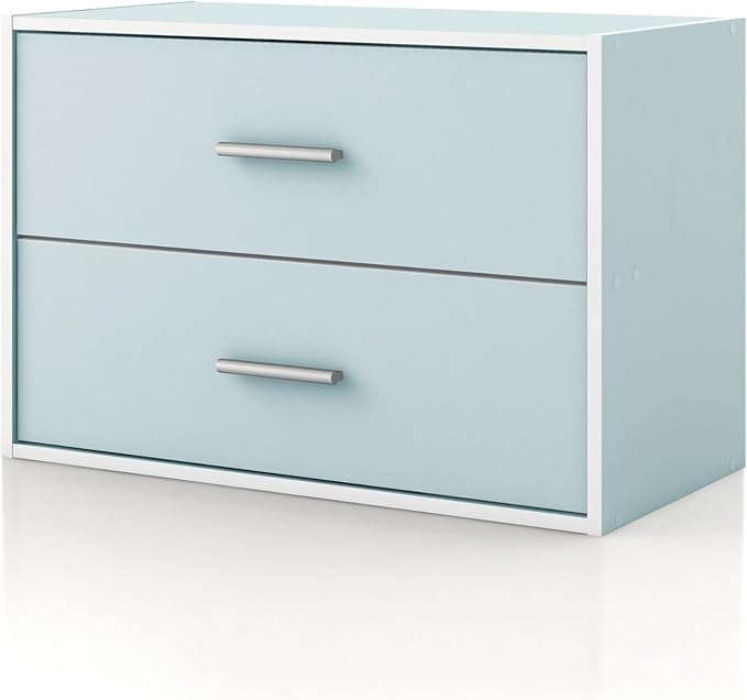 Homes: Inside + Out Apexa 2-Drawer Wooden Stackable Storage Drawers, Small Food Pantry Cabinet, Cajonera De Madera, Underbed Drawer Dorm Teen Room Decor & Bedroom, Home Office, Kitchen, Light Blue