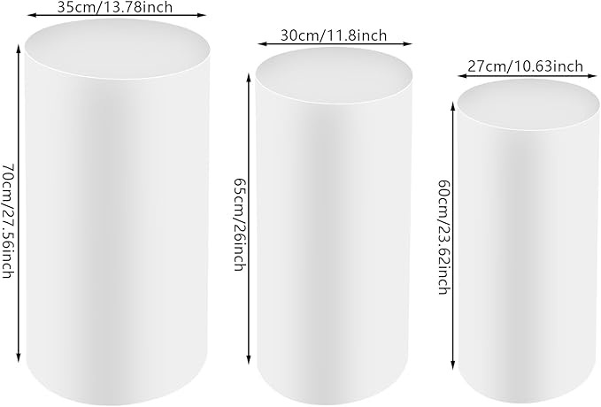 Eapmic Pedestal Stands for Party, Cake Pedestal Stand, Dessert Table Display Plinth Pillars, Sculpture Display Column Decoration Cube for Wedding Birthday (White, Cylinder-3Pcs(27.56"+26"+23.62"))