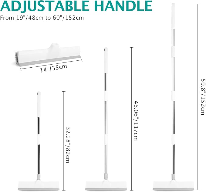 Floor Brush, 2-in-1 Scraping Brush,with 59.8" Long-Handled Adjustable Floor Brush, Suitable for Cleaning Kitchen, Bedroom, Shower Room, Floor, Tile Patios, Outdoor Patio, Terrace (White)