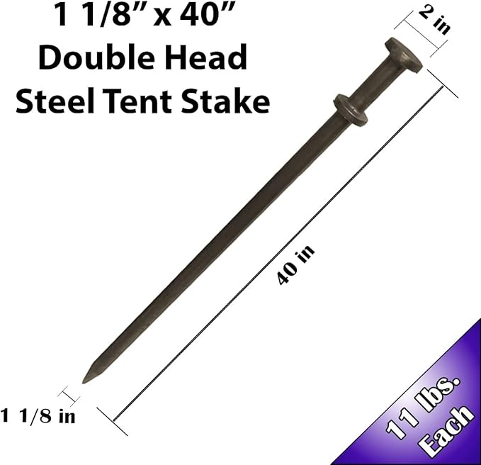 Single Head Tent Stakes - Heavy Duty Steel Tent Stakes, Versatile Ground Spikes to Anchor Commercial Inflatables, Party Tents, and Outdoor Camping Shelters, 1 x 36 Inch, 100-Pack
