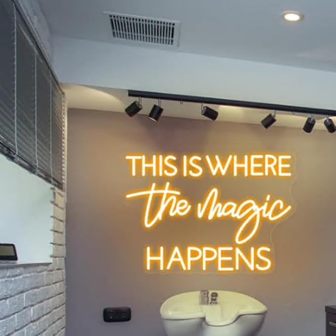 This Is Where The Magic Happens Neon Sign,30inches Custom Beauty Salon Neon Decor,LED Sign for Beauty Room,Pink Beauty Office Sign,Wedding Party Sign