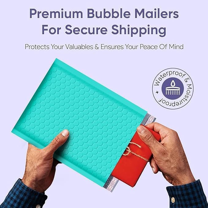 Teal 10.5x16 Inch Poly Bubble Mailers #5 | Self Seal Large Padded Envelopes | Air Cushioned Bubble Mailer | Usable Size 10.5x15 Inch | Waterproof Lightweight Mailing Shipping Bags | 100 Pack Bulk