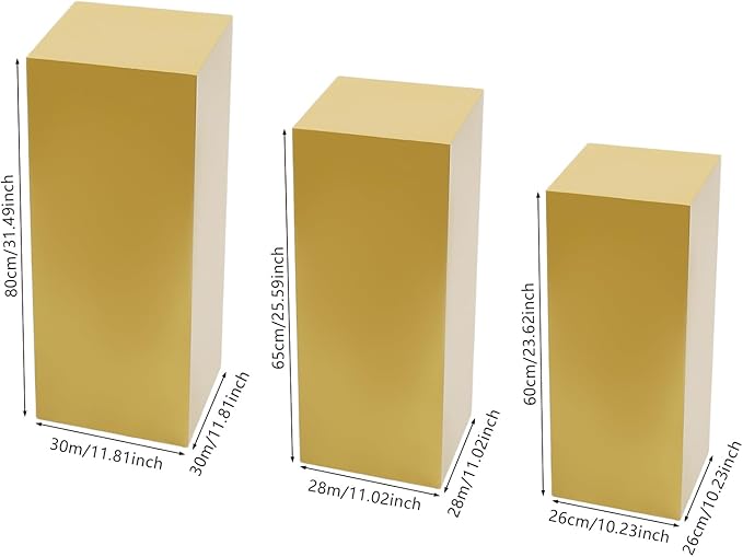 3Pcs Metal Pedestal Stand for Party, Large Gold Cake Stand, Pedestal Display Plinth Pillars for Wedding Ceremony Birthday Party Art Decor, Column Decorative Cube for Wedding Dessert Table Display