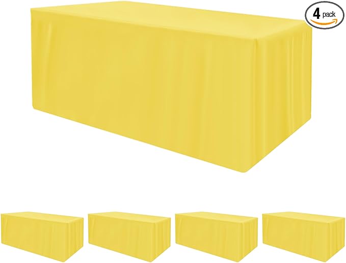 HolidayIdeas Fitted Tablecloths for 4 Foot Rectangle Table, Wrinkle Resistant Washable Table Cover 24x48 Inch for Vendor Booth Display, Banquet, Trade Show, Yellow, 4 Pcs