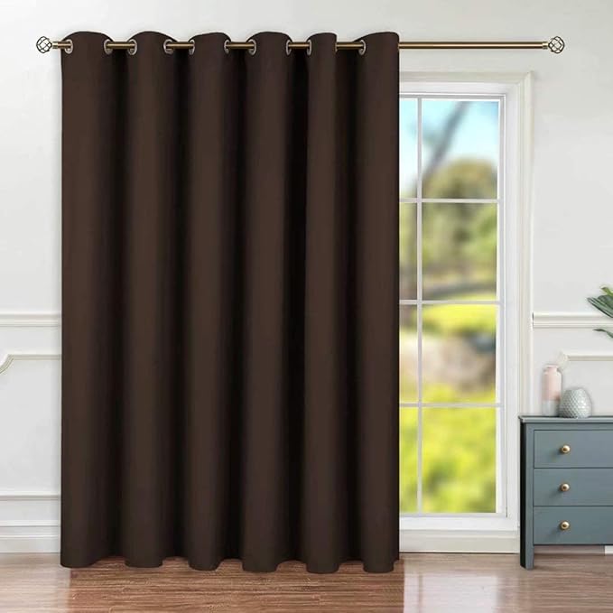 BGment Fashion Sliding Door Curtain 120 X 96 Inches, Wide Thermal Blackout Curtains Room Darkening Room Divider Window Curtain, 1 Panel, Brown, 96 Length X Wide 120