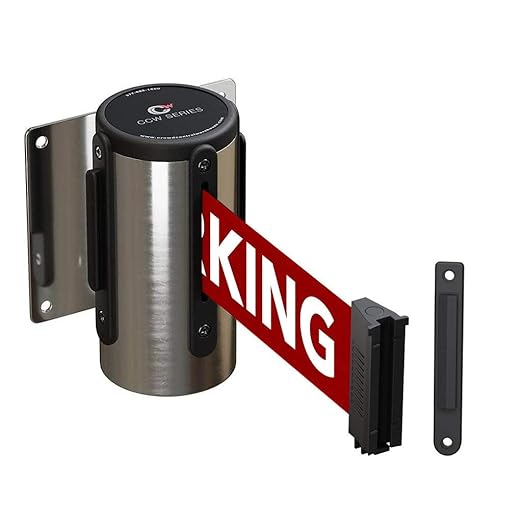 Crowd Control Warehouse - CCW Series WMB-120 Fixed Wall Mount Retractable Belt Barrier - 11 Foot, Red"Danger : Keep Out" Belt with Stainless Steel Case