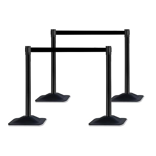 10 ft Crowd Control Stanchion Set, Crowd Control Barrier, Stanchions with Retractable Belts & Base, Retractable Stanchions, Queue Management Stanchion (4 Pack) (Black)