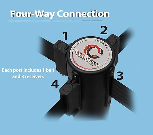 Crowd Control Warehouse CCW Series RBB-150 - Set of 2 Stanchion Retractable Belt Barriers - 16 Foot, RED"Authorized Access ONLY" White Letter Belt with Black Steel Post - Easy Assembly
