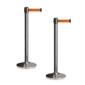 CCW Set of 2 Retractable Belt Barriers Stanchion, Polished Stainless Steel Post, RBB-100 (7.5 Foot Belt, Orange Belt)